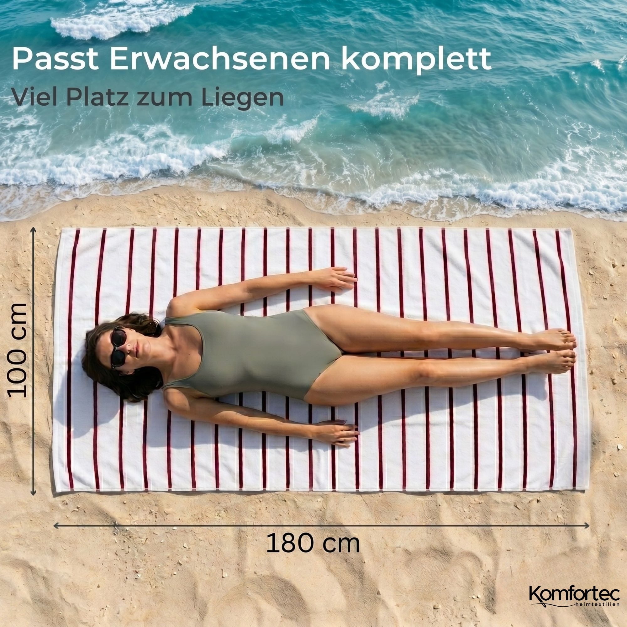 Komfortec Strandtuch 100x180 cm aus Baumwolle, Unifarben (1-St) – Bild 2 von 5