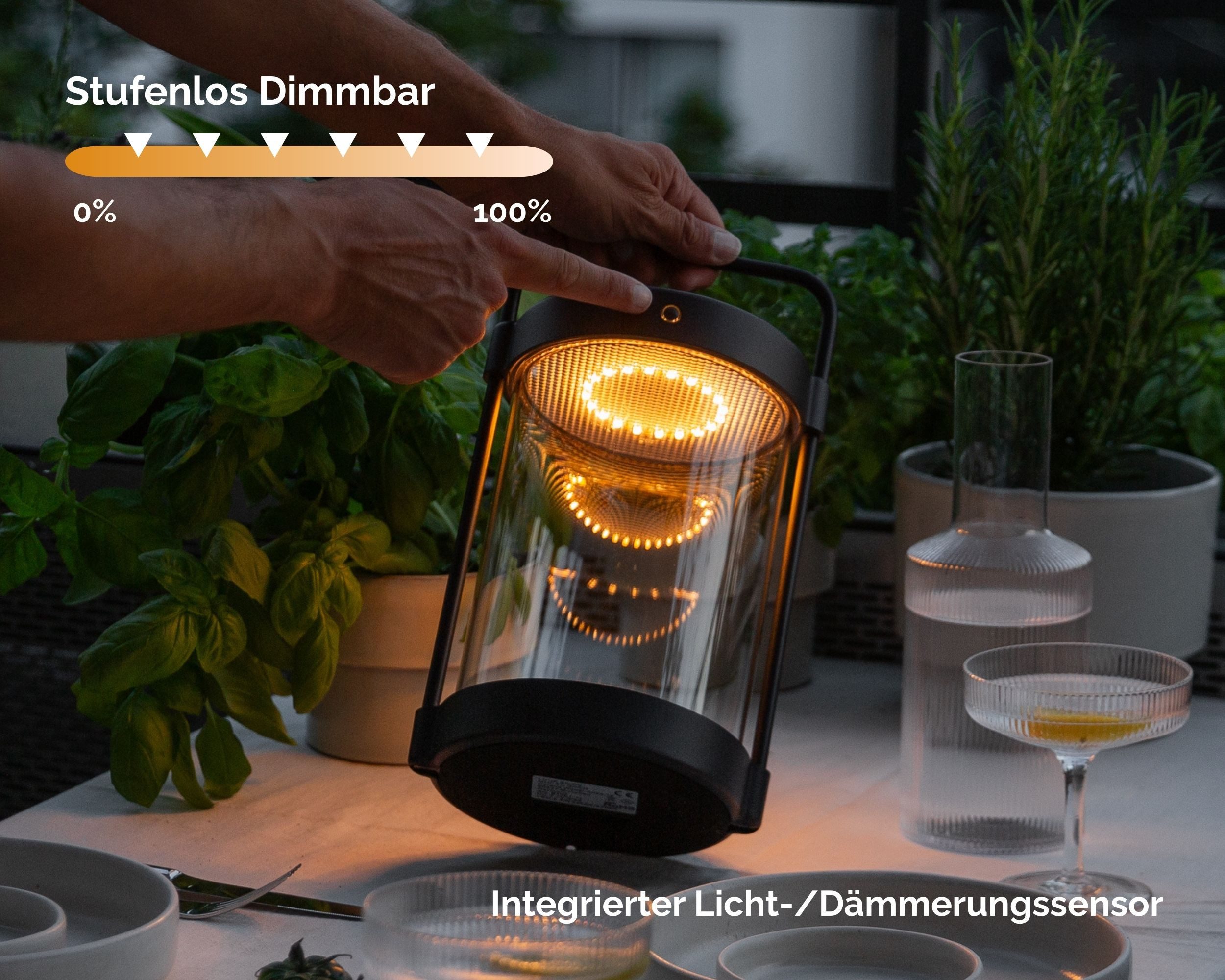 LUUK Studio LED Solarleuchte CAIA, LED fest integriert, 3000K-2700K, kabellos, Solarmodul, USB-C aufladbar, Echtglas, OSRAM LEDs