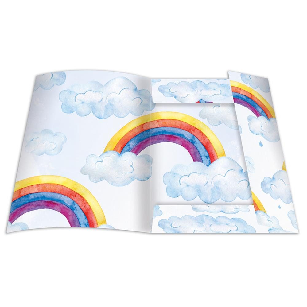 RNK Verlag Organisationsmappe Zeichenmappe DIN A4 Rainbow aus weißem stabilem Karton, Stabiler Karton, Innen- und Außendruck, Regenbogenmotiv
