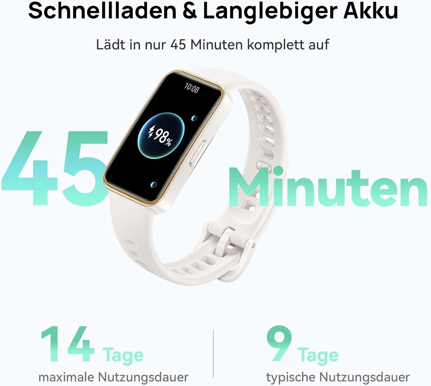 Huawei Schlaf-Tracking, 100 Trainingsmodi Herren's und Damen's Lange Dauer Smartwatch (3,7 cm/1,47 Zoll, Android iOS), intelligente Helligkeitseinstellungen Bluetooth Anruffunktion armband