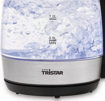 Tristar Wasserkocher WK-3502 LED Teekocher 1,7 Liter Elektrisch, 2200,00 W, Wasserstandsanzeige, LED Beleuctung, Edelstahl, Glas