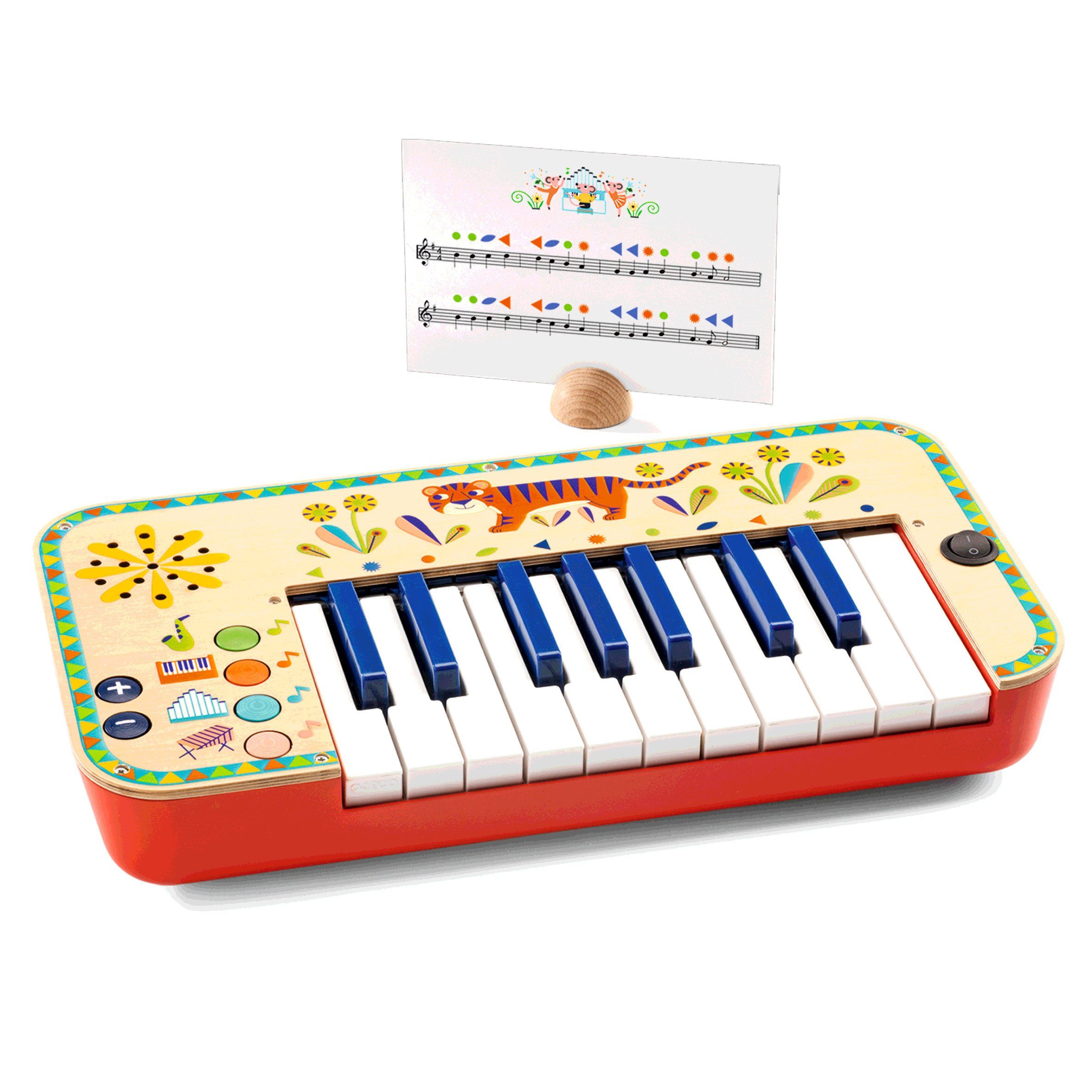 DJECO Synthesizer Animambo Instrument Synthesizer Holz Keyboard Kinder DJ06023