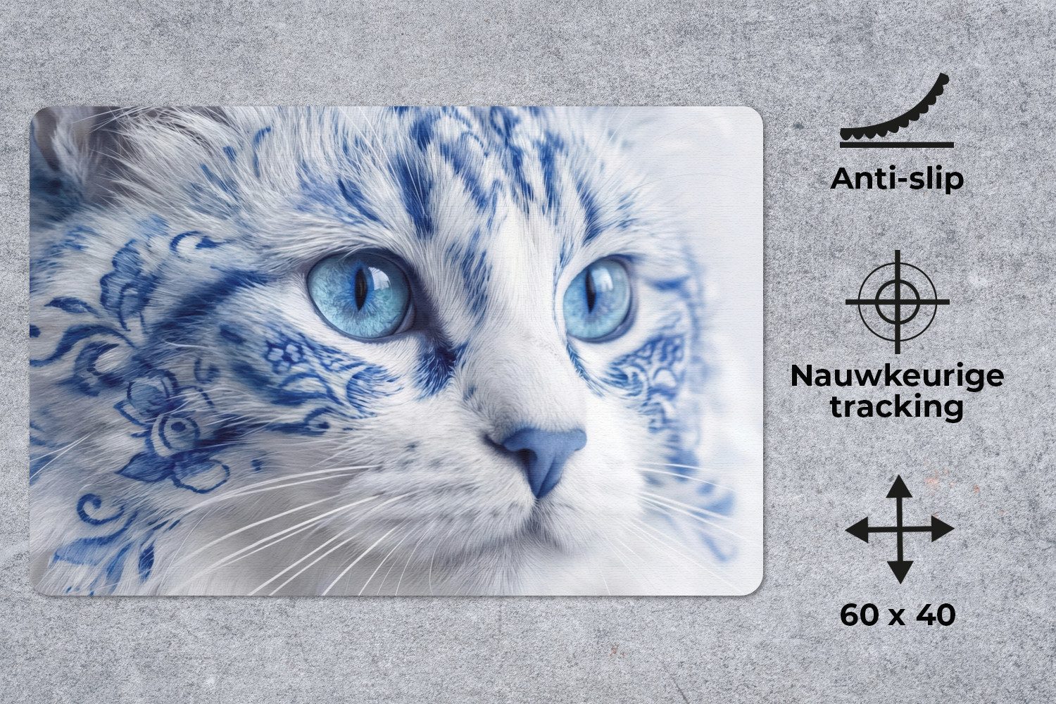 MuchoWow Mauspad Katze - Muster - Blau (1-St), Büro für Tastatur und Maus, Mousepad Gaming, Desk Mat, 17x11 cm