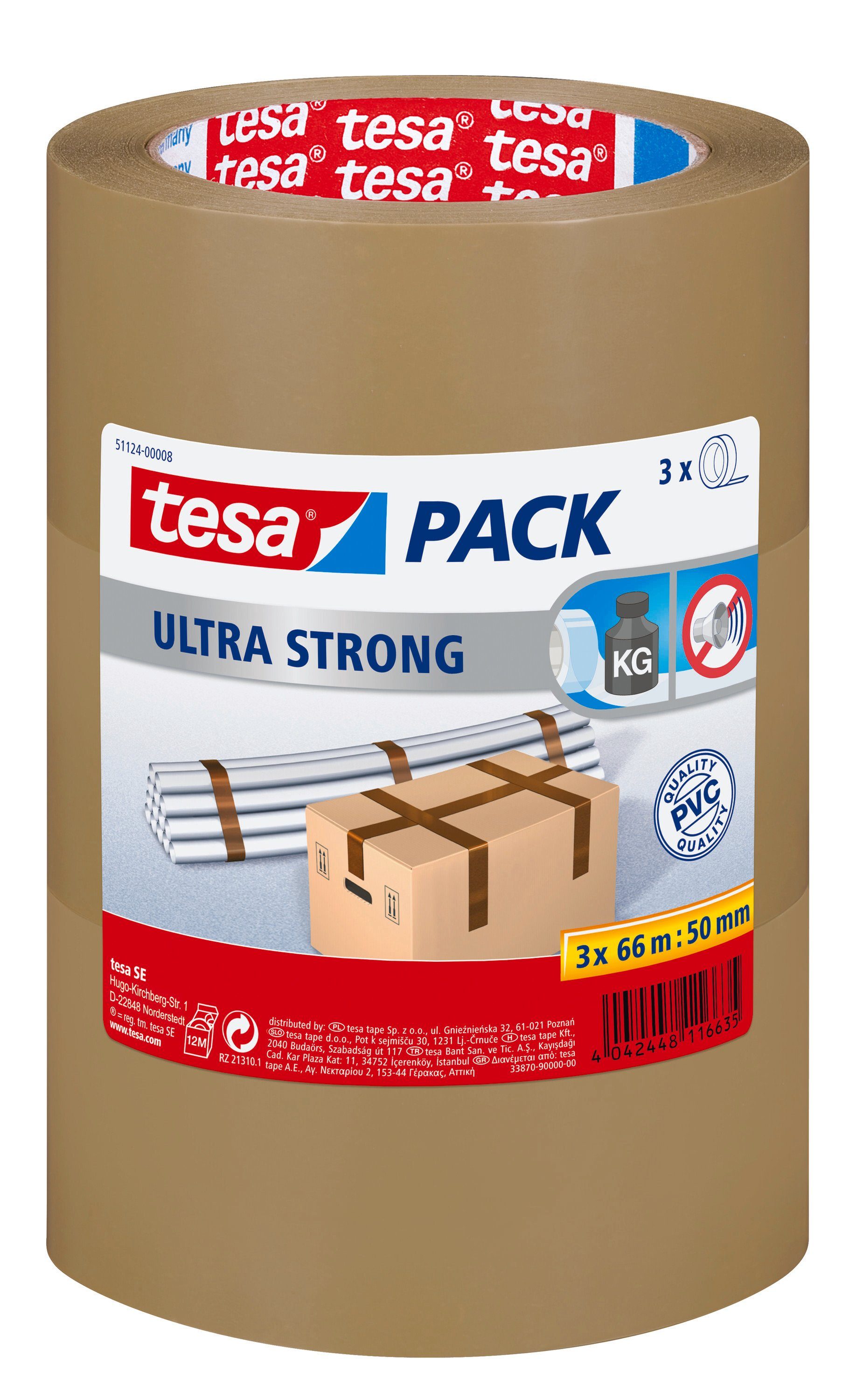 - 3-St) ULTRA - Packband extra STRONG Paketklebeband Klebeband braun & Verschließen einfaches (Spar-Set, starkes Verpacken tesapack tesa