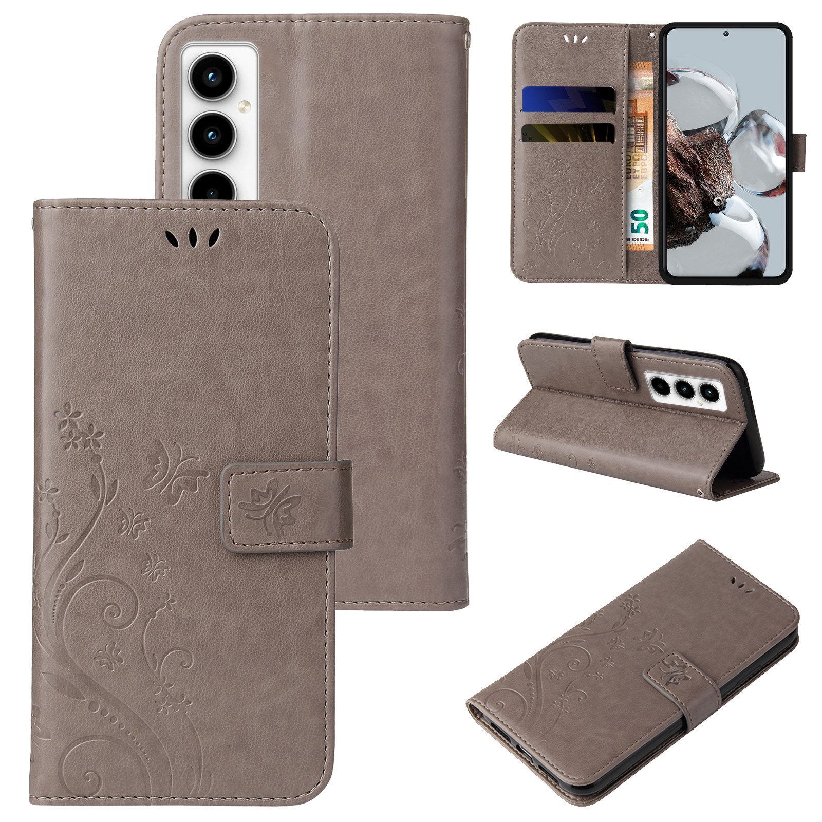 Tec-Expert Handyhülle Cover Tasche Hülle für Samsung Galaxy A35 5G 6,6 Zoll, Klapphülle Case mit Kartenfach Fliphülle aufstellbar, Motiv Blumen