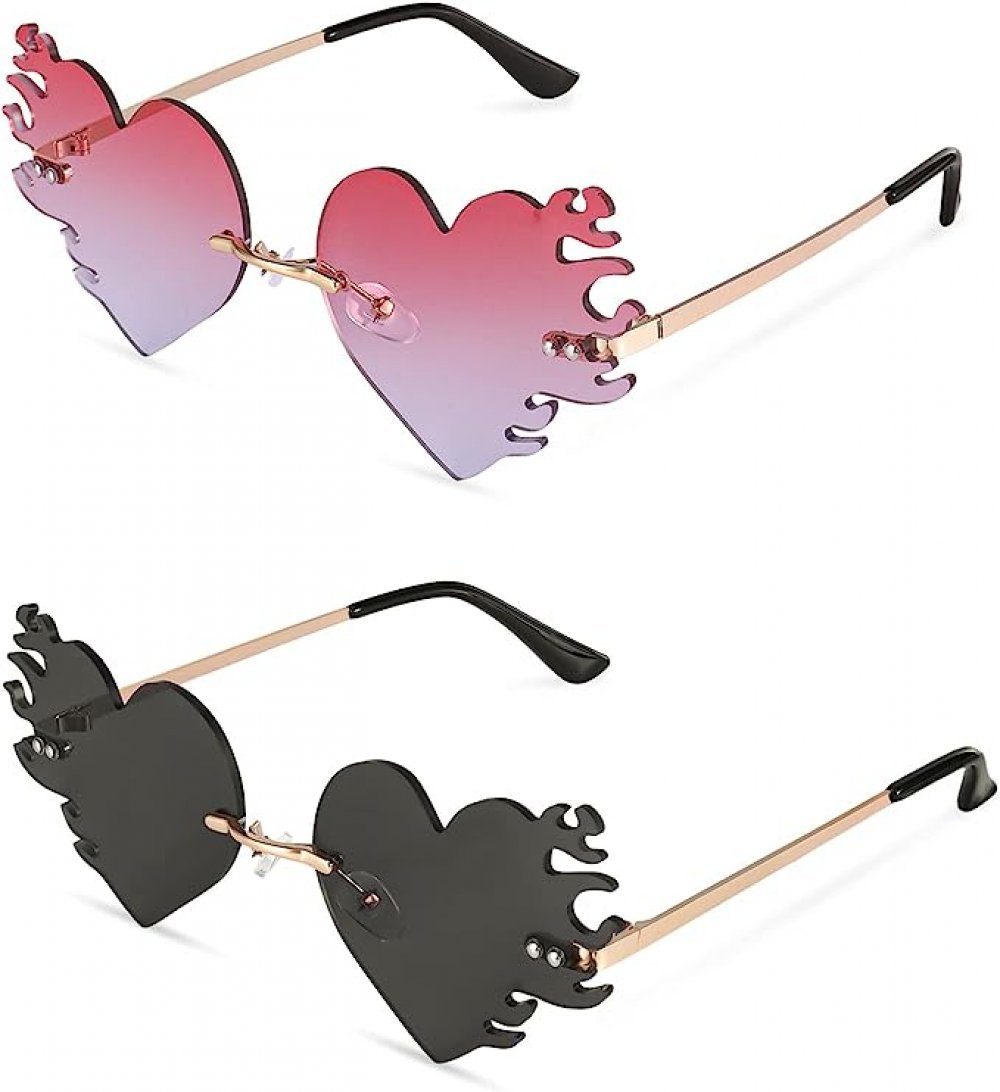 WaKuKa Sonnenbrille 2 Paar Herz-Sonnenbrillen, ein Kleideraccessoire für Hippies (2-St)