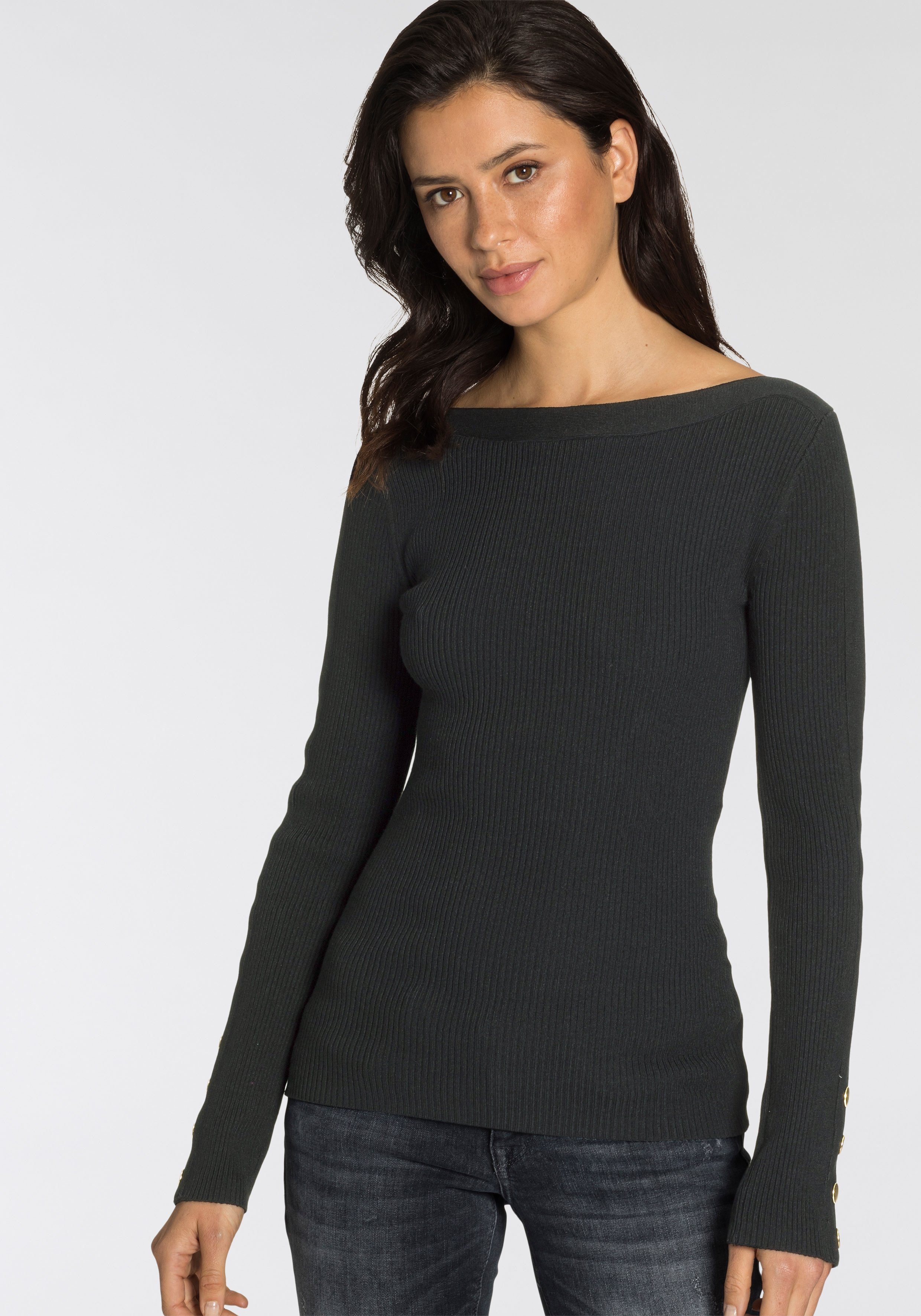 Melrose Strickpullover aus Rippqualität mit Knöpfen. Reduzierter Preis € 32,99. Unverbindliche Preisempfehlung € 39,99, (€ 32,99 pro 1 Stk)
