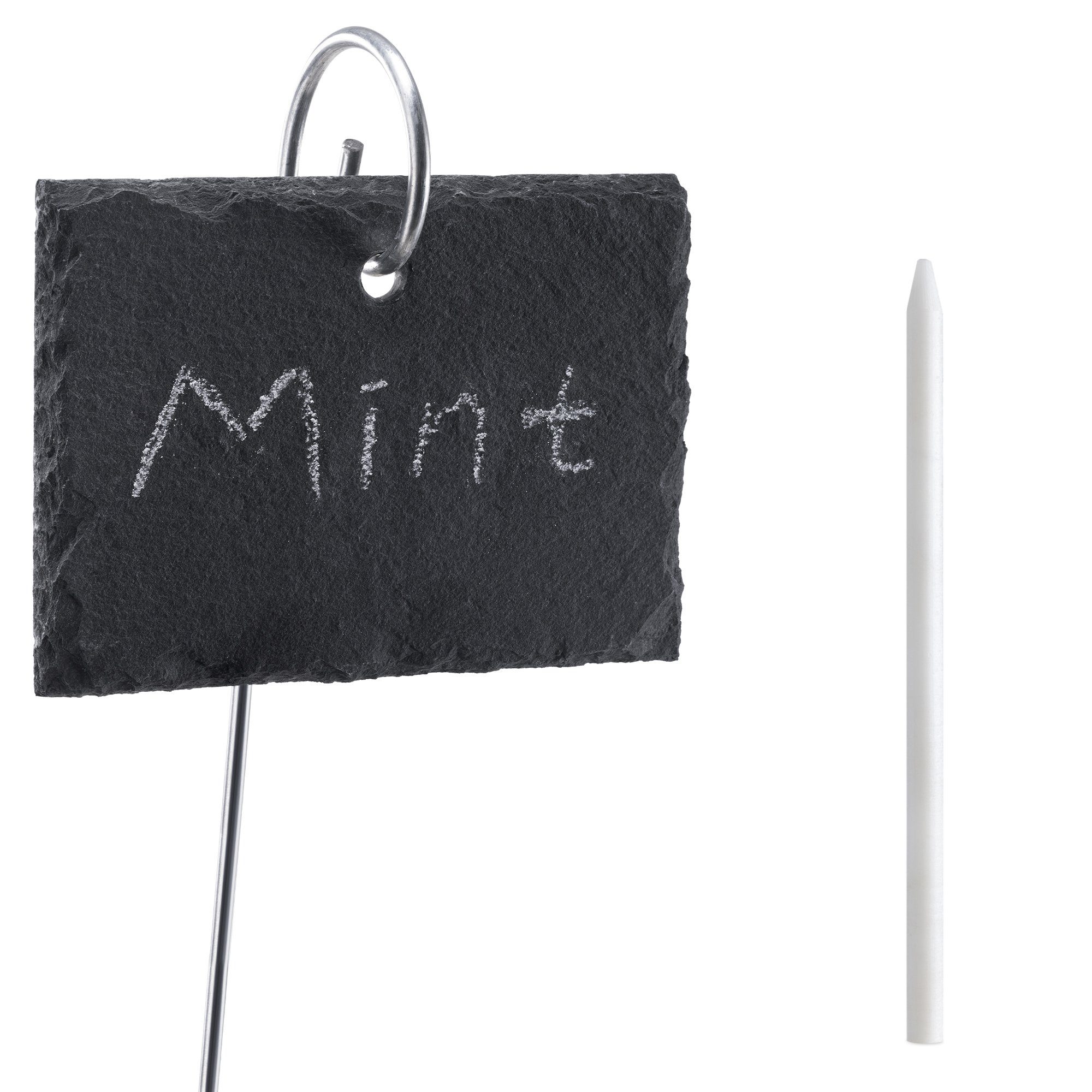 Navaris Hinweisschild 10x Schiefer Pflanzenschilder mit 40cm Metallstab - mit Крейда, (1 St)