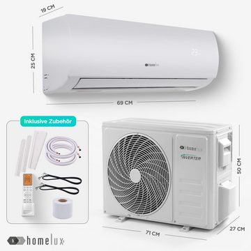 Homelux Split-Klimagerät, mit WiFi/App Funktion, Kühlen A++/ Heizen A+ 9000 BTU/h (2.600 Watt)