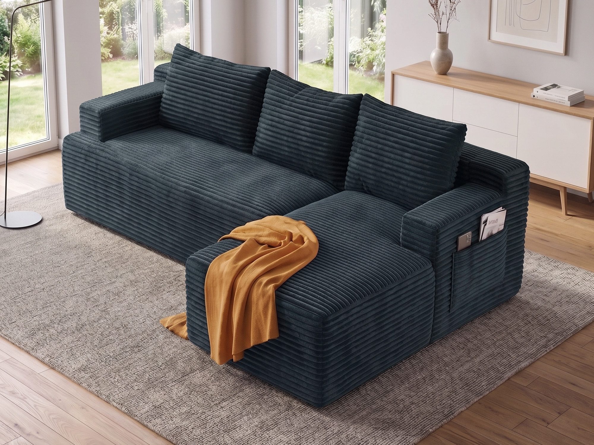 GLP Ecksofa Modulares L Form Bodensofa mit Schlaffunktion 238 cm, Sofa-Set, Boneless Sofa ohne Montage, Cord Ecksofa mit Taschenfederkern