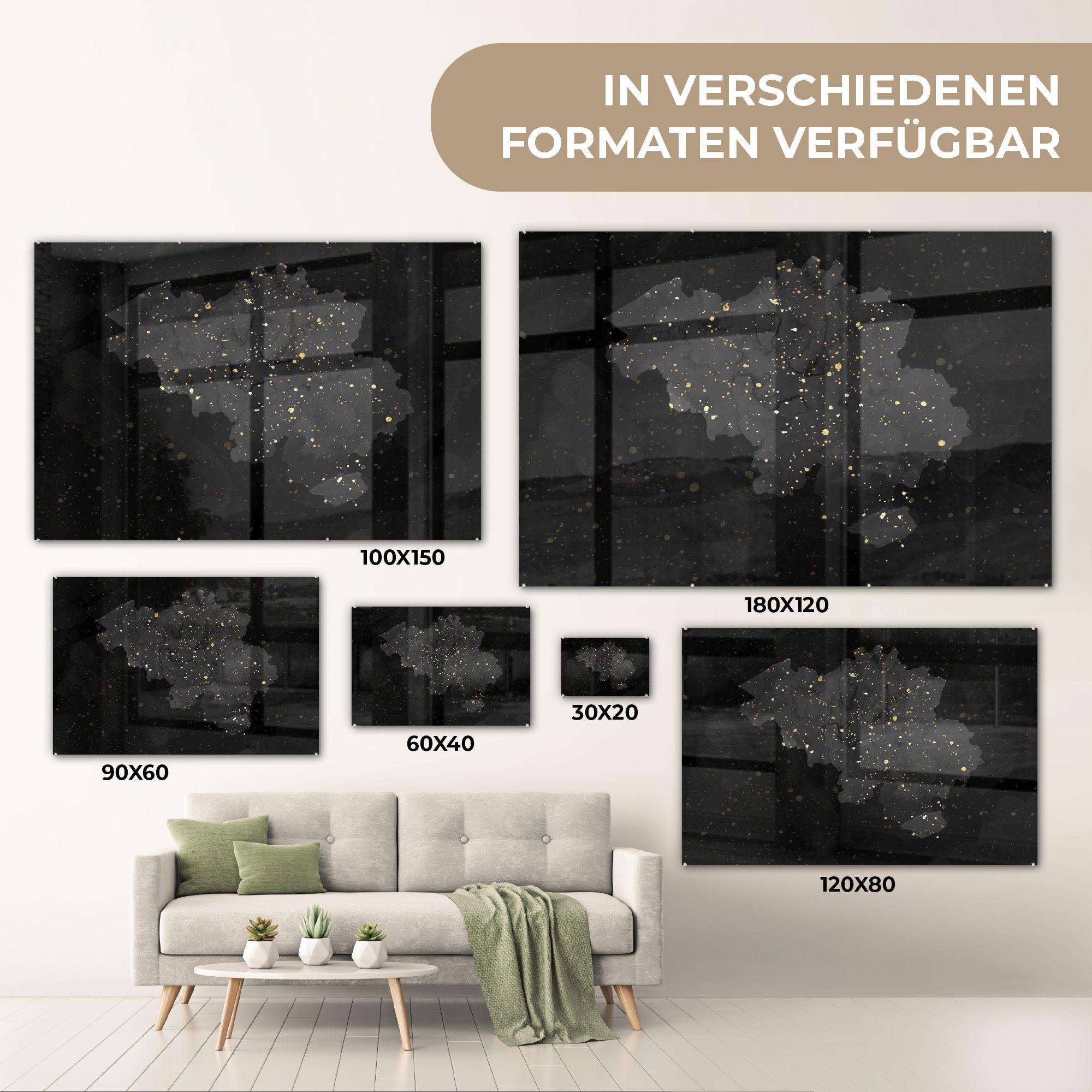 Acrylglasbilder (1 - Karte St), Wohnzimmer - Belgien Farbe, Schlafzimmer & Acrylglasbild MuchoWow