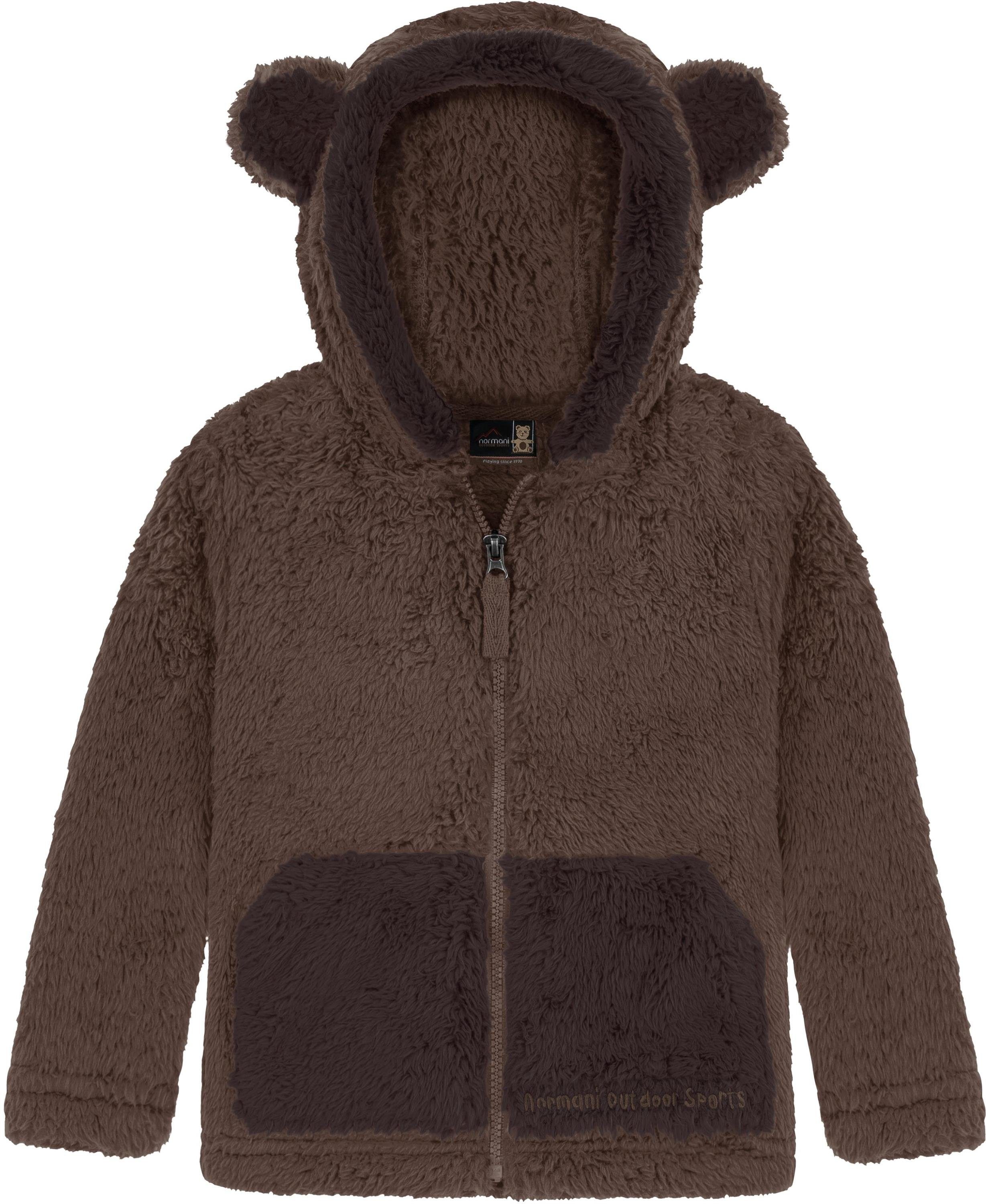 normani Fleecejacke Kinder Teddy Jacke Barvas Winterjacke Übergangsjacke Sherpajacke mit Kapuze und Ohrem