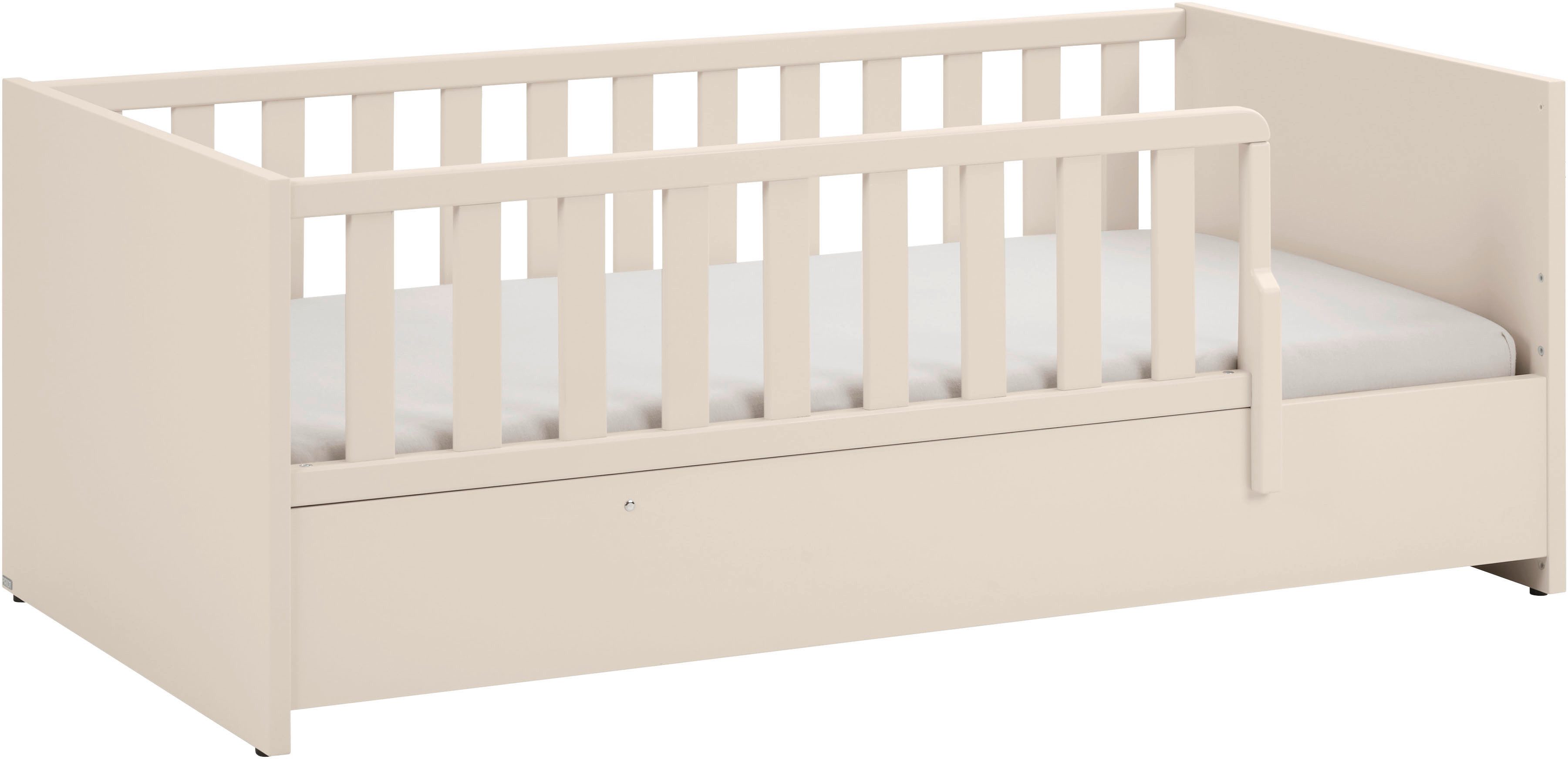 PAIDI Babybett LITTLE SNU 70x140cm in Beige oder Weiß, umbaubares Bodenbett, Kinderbett mit Rausfallschutz aus Massivholz, langlebiges Gitterbett