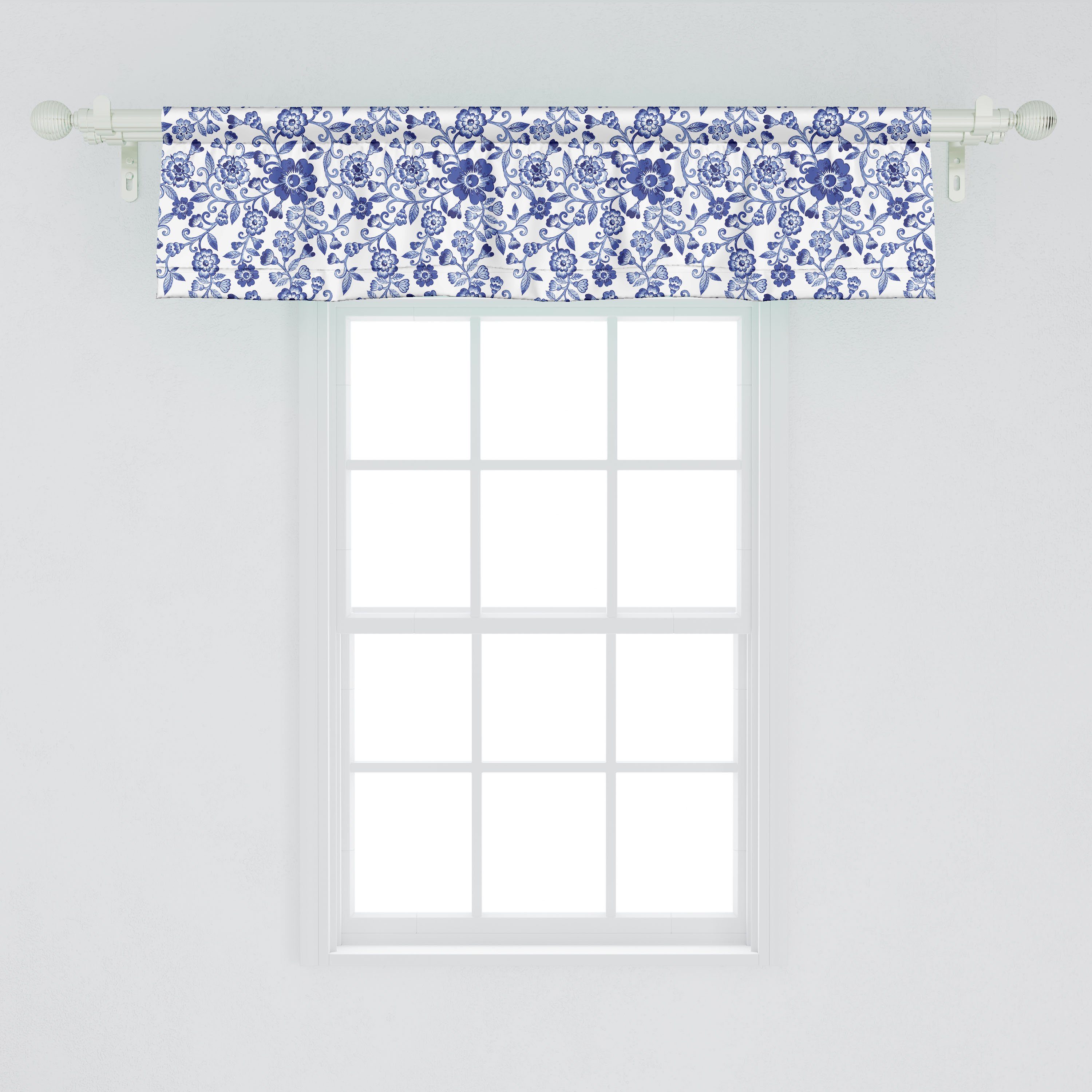 mit Vorhang Scheibengardine Vibrierende Schlafzimmer Dekor blaue Microfaser, Küche Stangentasche, Abakuhaus, Aquarell Volant für Blumen