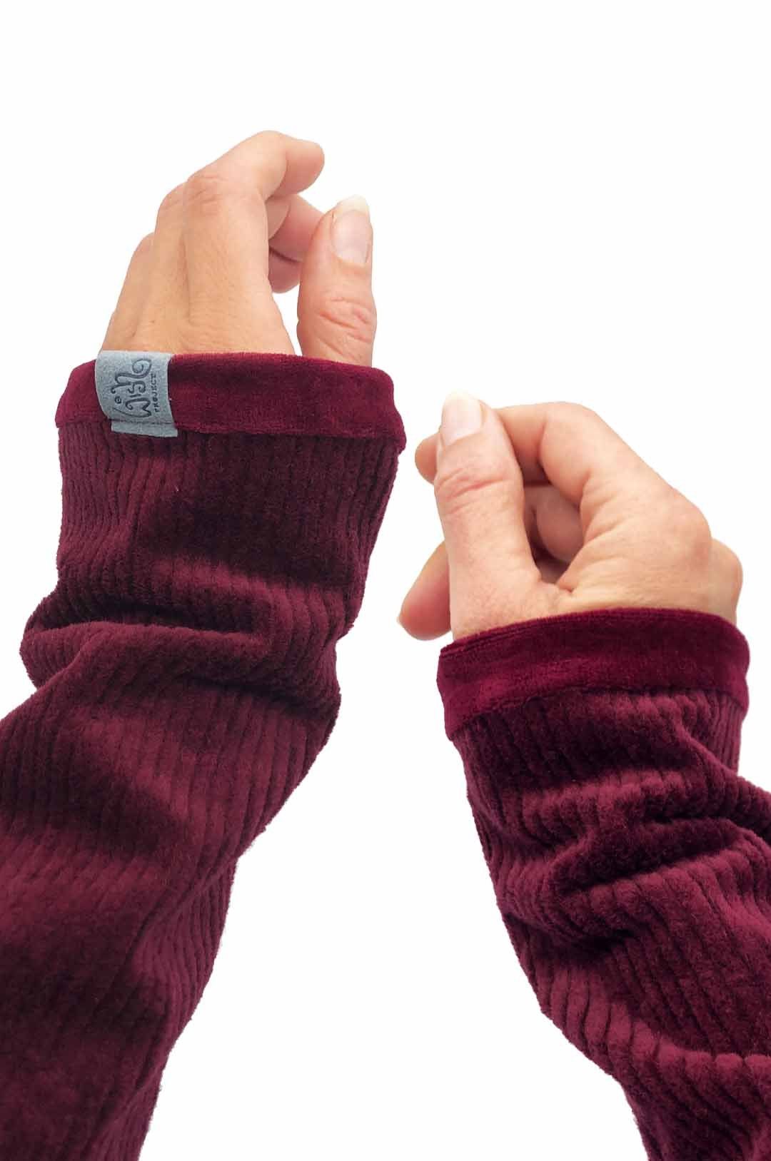 Armstulpen Cord Burgundy Rot, Damen Pulswärmer