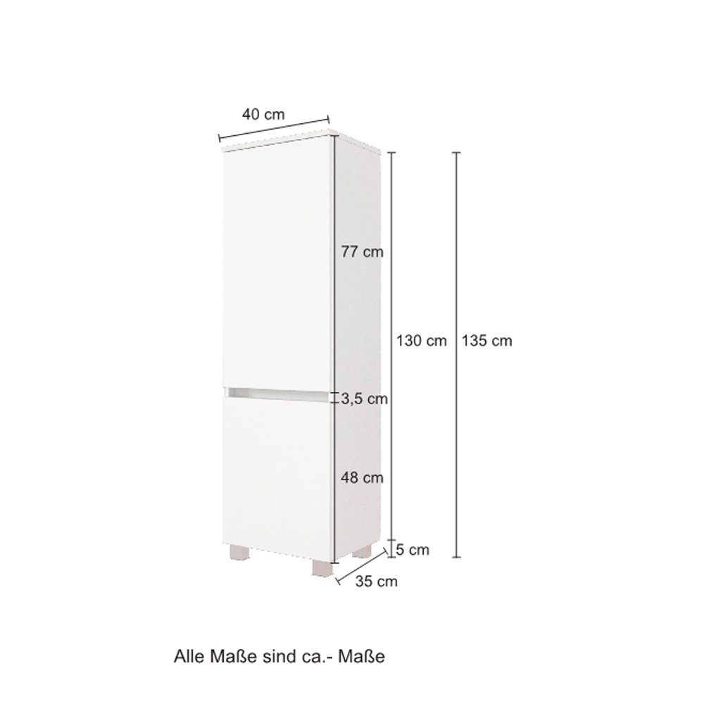 Hochschrank LAURIA-03 Wotaneiche Lomadox 40x130x35 cm mit Nb. grau