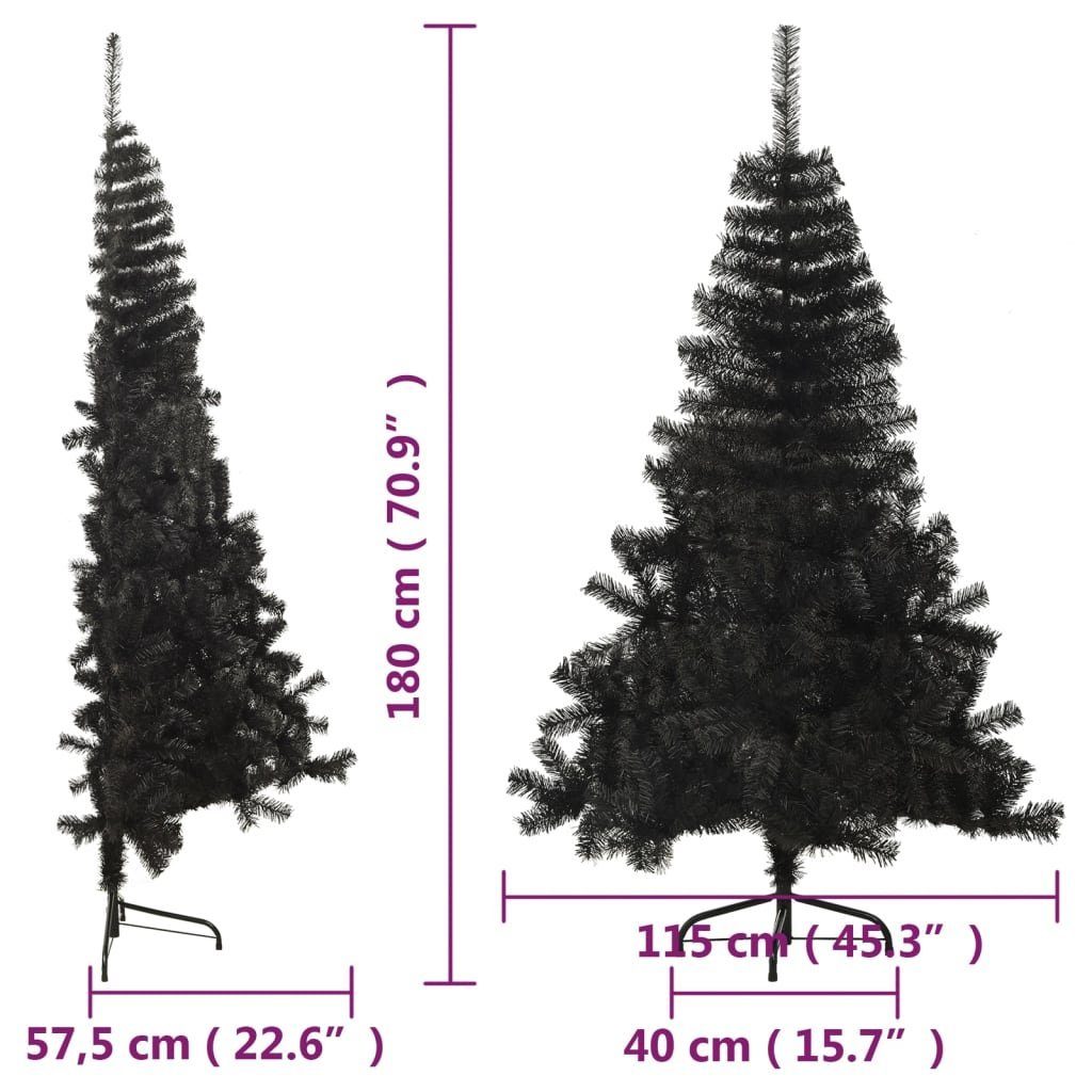 vidaXL Künstlicher Weihnachtsbaum Künstlicher Halb-Weihnachtsbaum cm 180 PVC mit Ständer Schwarz