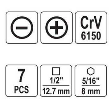 Yato Schraubendreher Schlagschrauber 1, 2 Zoll mit 6 Bits YT-2801 Hand Schlag Schrauber, (7 tlg)