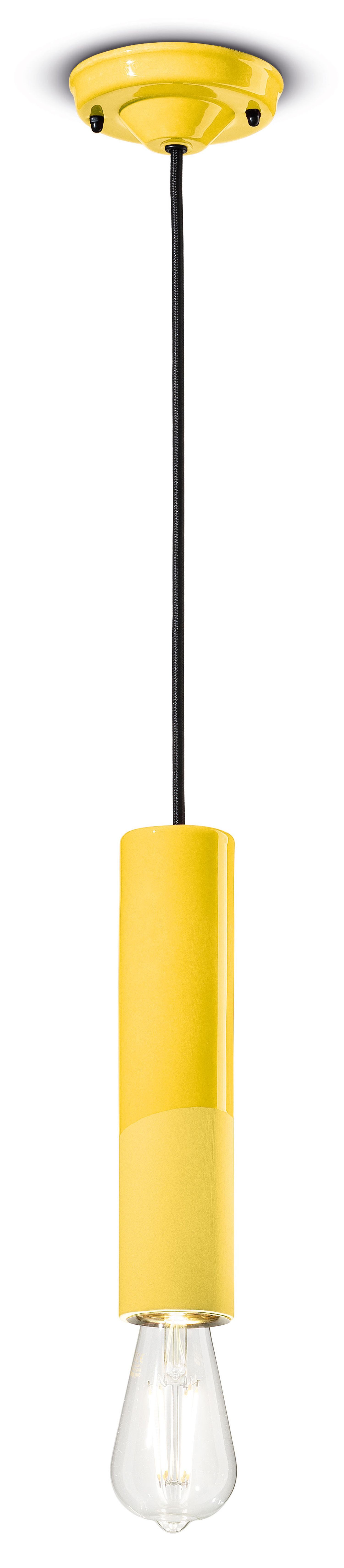 Licht-Erlebnisse Pendelleuchte ENRICO, ohne Leuchtmittel, Keramik E27 D: 5,5 cm Gelb rund Retro Design Handarbeit