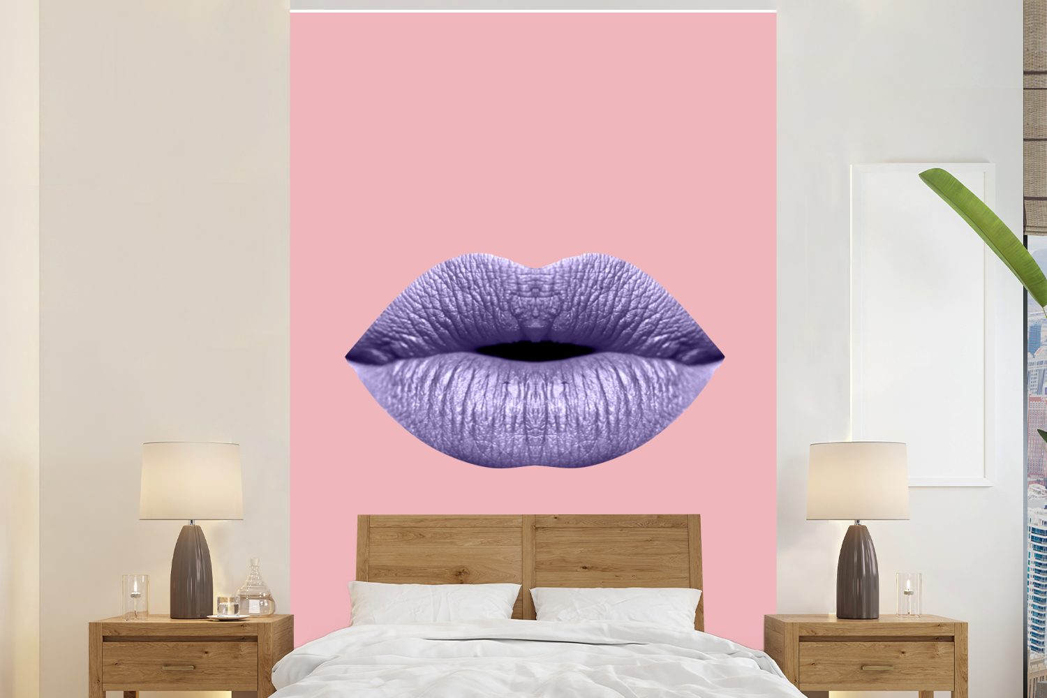 - Wandtapete Fototapete Montagefertig Pastell MuchoWow Wohnzimmer, bedruckt, Tapete für Matt, Lippen Vinyl - Rosa, St), (3