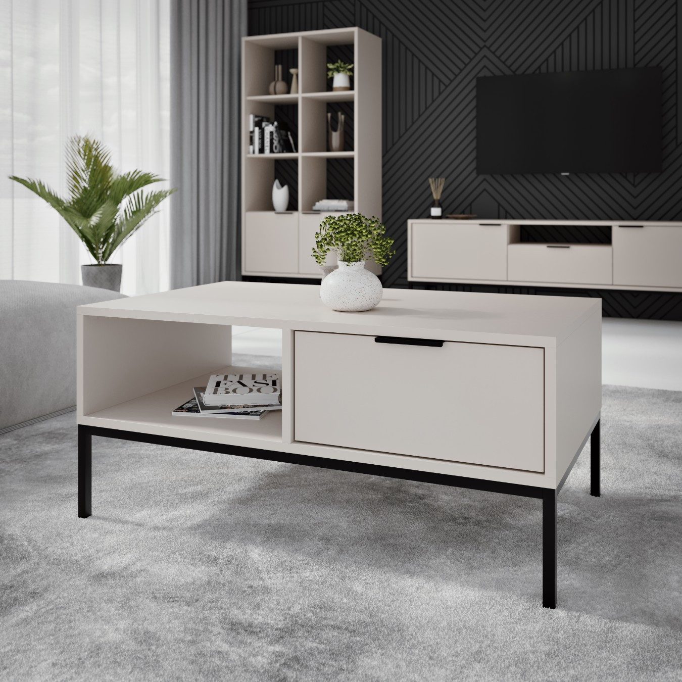 Raumhirsch Furniture Couchtisch Austin 80x60x45 cm, 100x60x45 cm (Einzelmöbel, Couchtisch mit 1 Ablage und 1 seitlicher Schublade), modernes Design, stabil & funktional, vielseitig einsetzbar