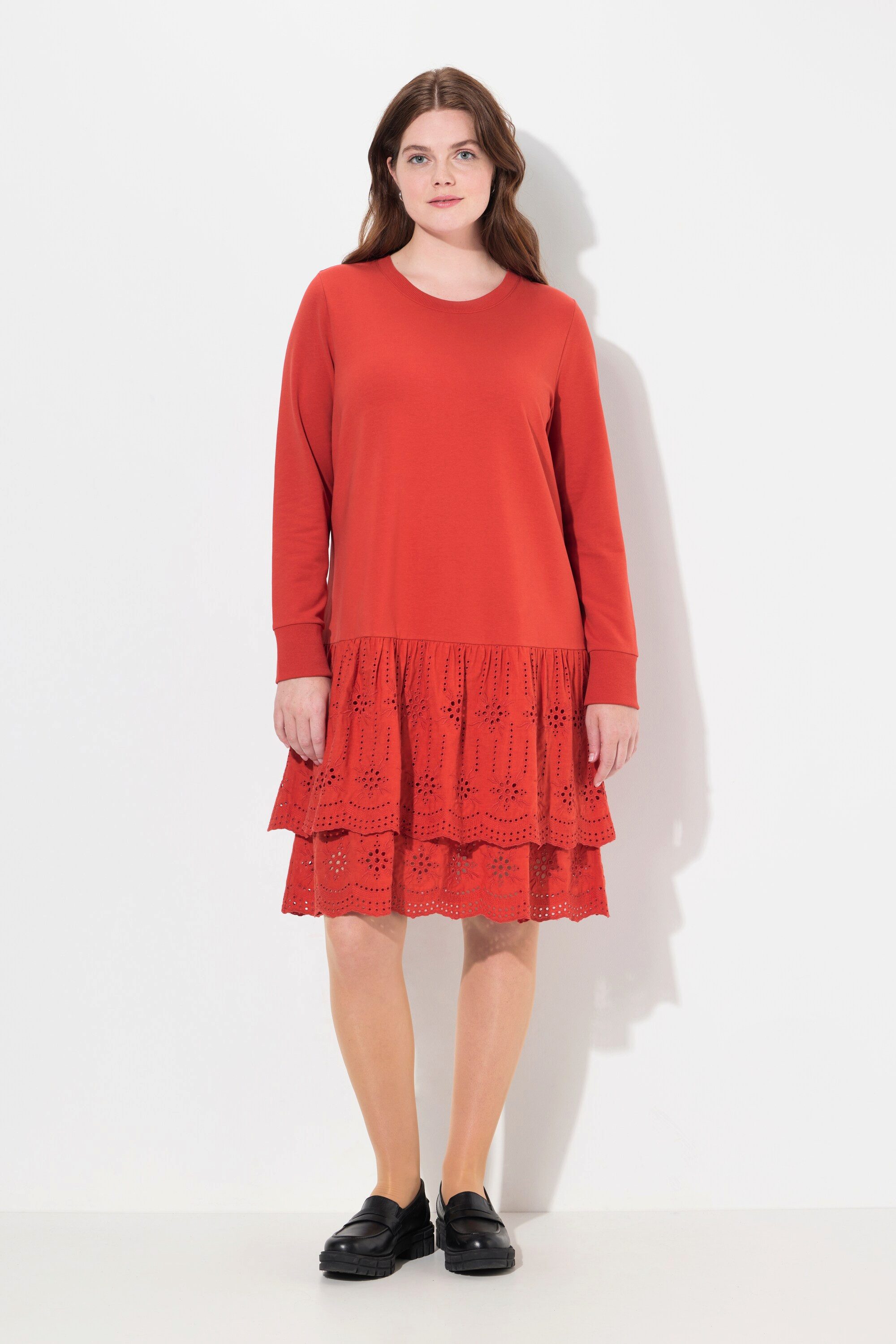 Ulla Popken Midikleid Sweatkleid Spitze Rundhals günstig online kaufen