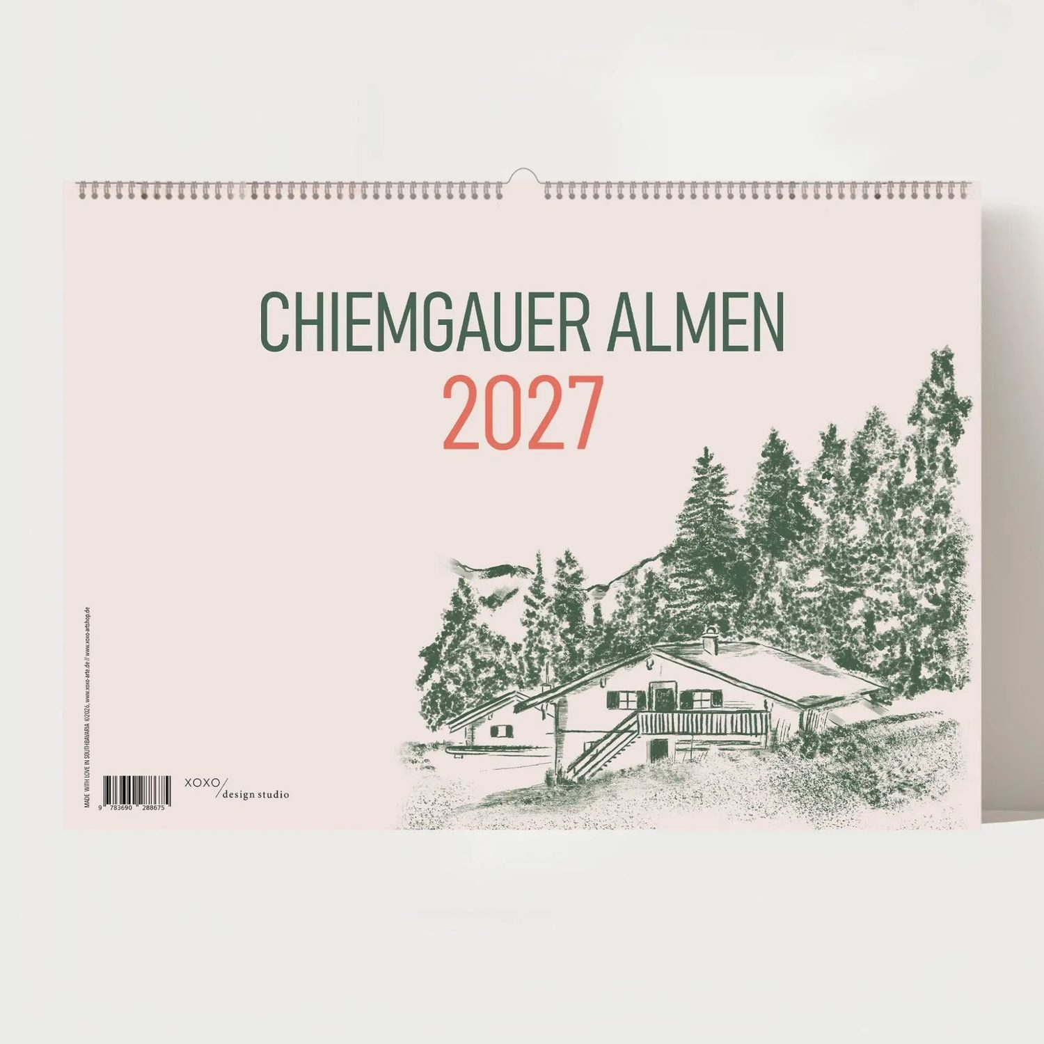Nova Wandkalender Alm Kalender 2027 - Chiemgauer Alpen, Handgezeichneter...