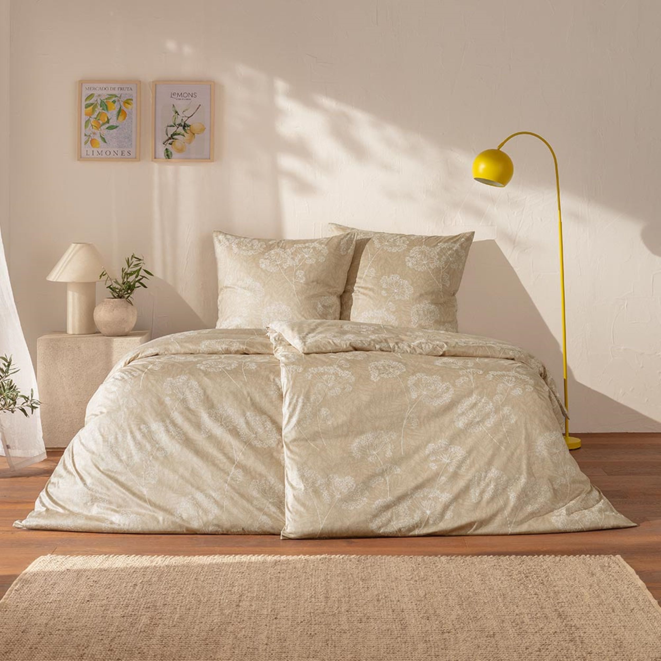 Estella Bettwäsche Estella Mako Jersey Bettwäsche 135x200 Anja sand weiß Gräser Blütendol, Mako-Jersey, 2 teilig, für Sommer und Winter