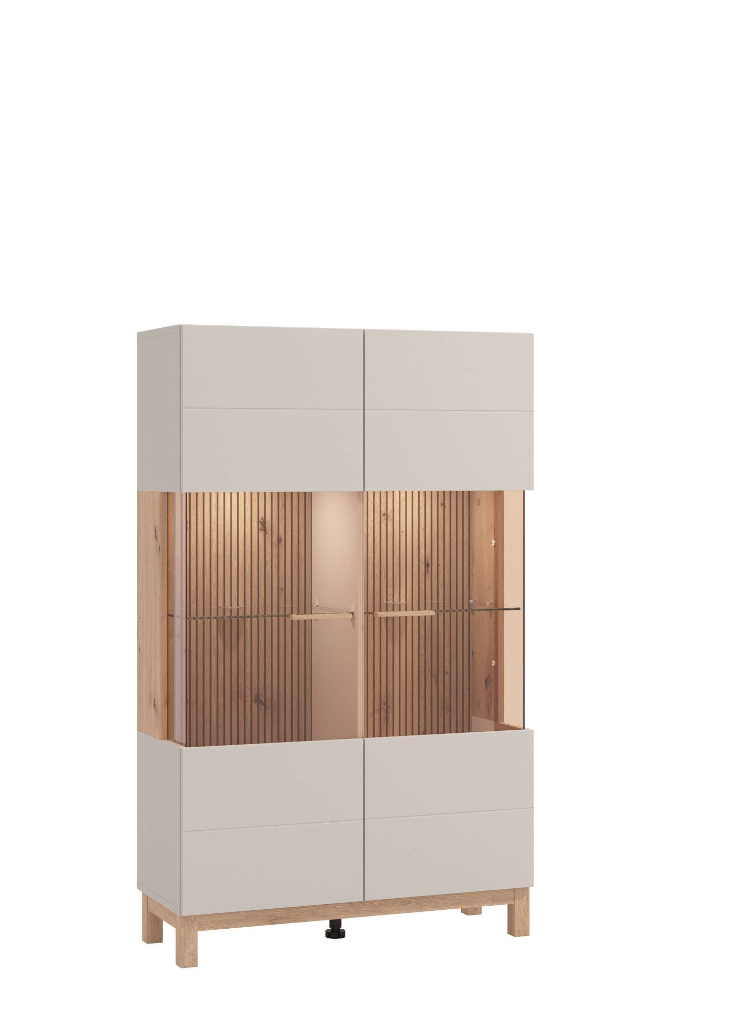 Home affaire Highboard Essex, Hochkommode, Vitrine, Glasvitrine, Kombi-Highboard, Modernes Highboard in Kaschmir mit Glasfront & Lamellen-Optik