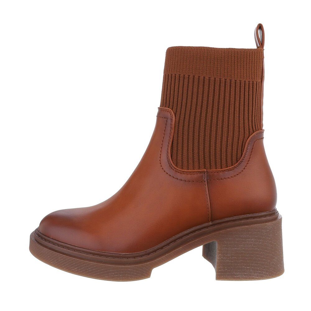 Ital-Design Damen Chelsea Freizeit Plateaustiefelette Blockabsatz Chelsea Boots in Camel