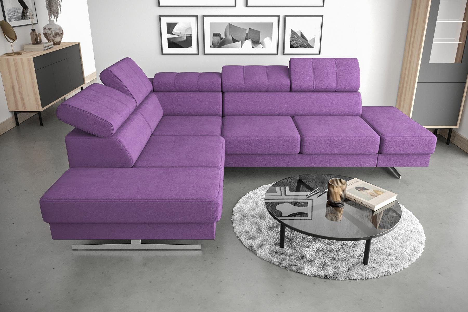 L Ecksofa, Ecksofa Couch JVmoebel Textil Design Lila Luxus Sofa Möbel Polsterung Form