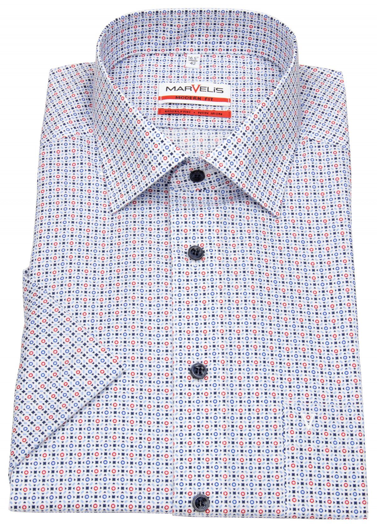 Marvelis Modern Fit 4700 MARVELIS Kurzarmhemd Modern Fit Leicht Tailliert Bügelfrei Kentkragen Marvelis 4700 12 00