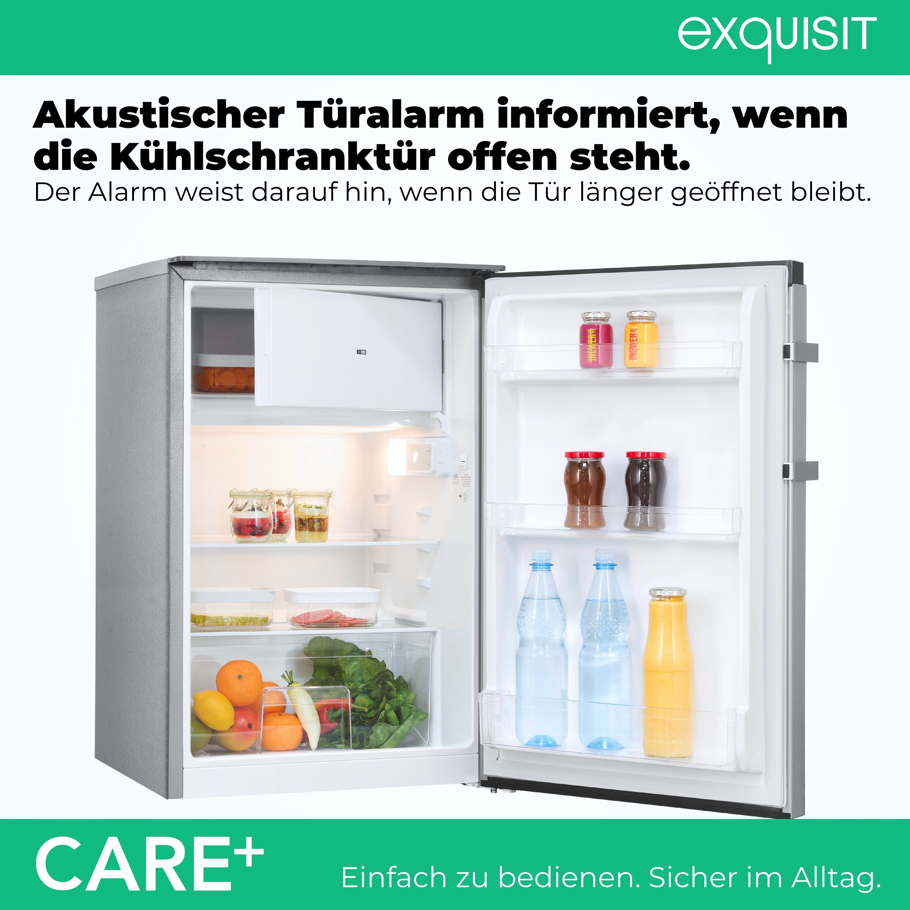 exquisit Kühlschrank KS16-4-HEA-090E Care inoxlook, 86,5 cm hoch, 54,5 cm breit, Kompakter Kühlschrank mit 4*-Gefrierfach, 106 l Kühlvolumen