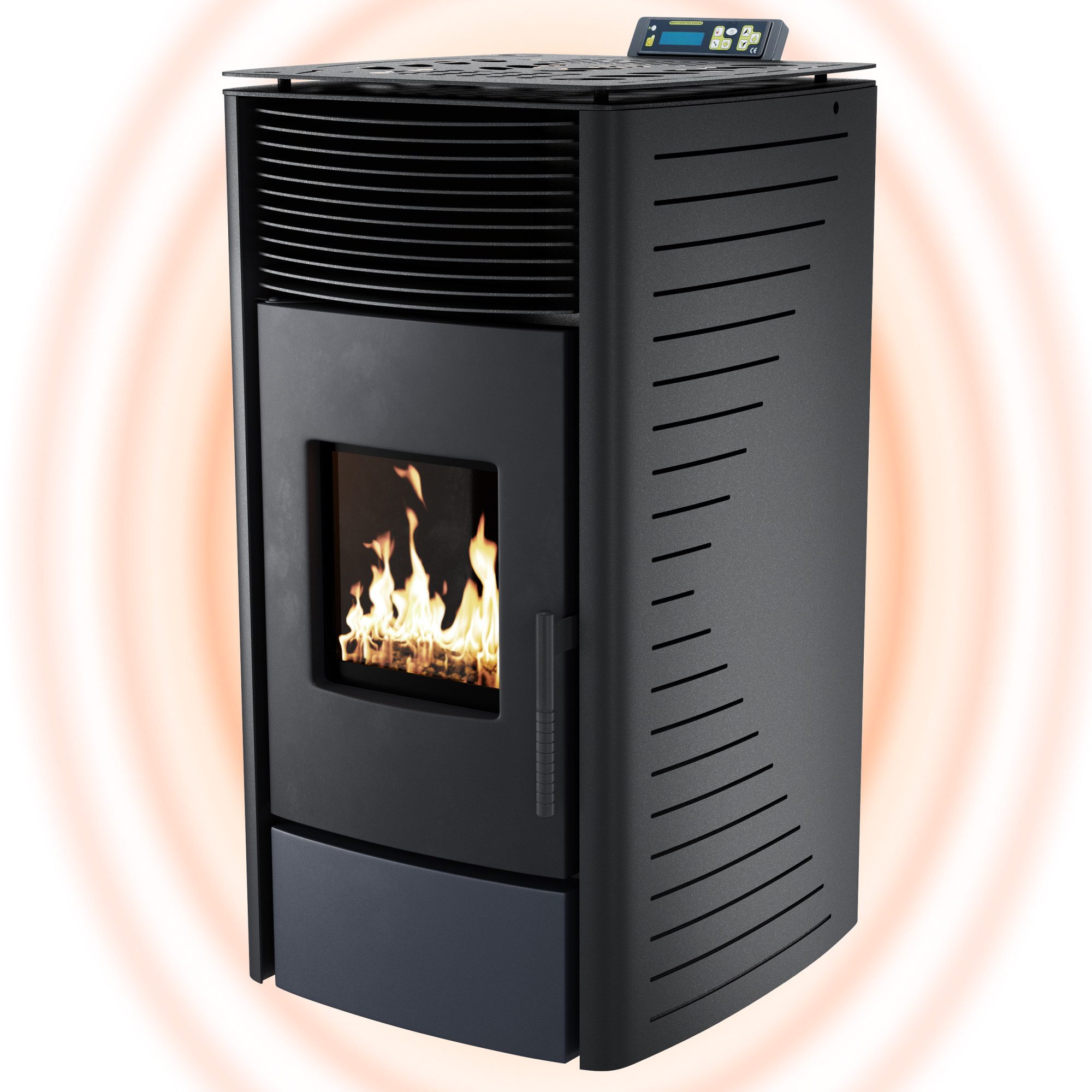NEMAXX Pelletofen P12 Pelletheizung 13,6 kW bis300m³ WiFi Ready–effiziente Wärme–Schwarz