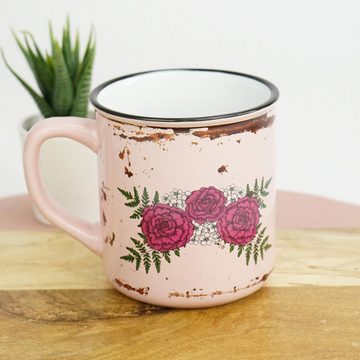 Geda Labels GmbH Tasse Lady Skull Emaille-Optik, Keramik, Rosa, 400 ml, spülmaschinengeeignet