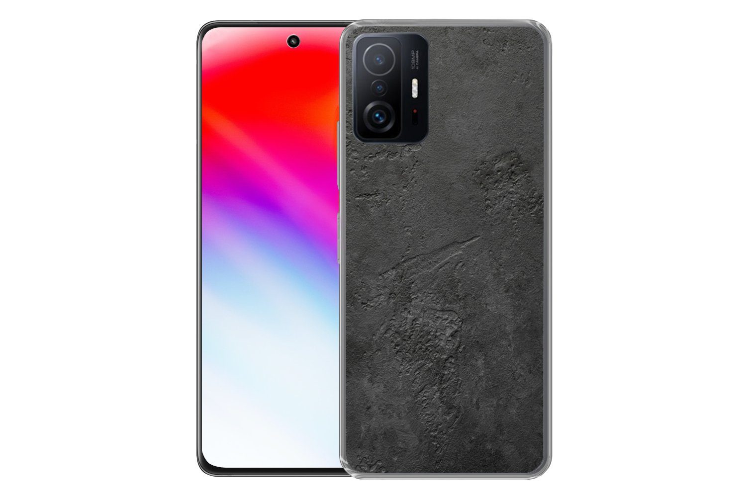 MuchoWow Handyhülle für Xiaomi 11 Lite 5G NE Beton - Strukturiert - Industriell - Schwarz, Phone Case, Silikon, Schutzhülle Dünn