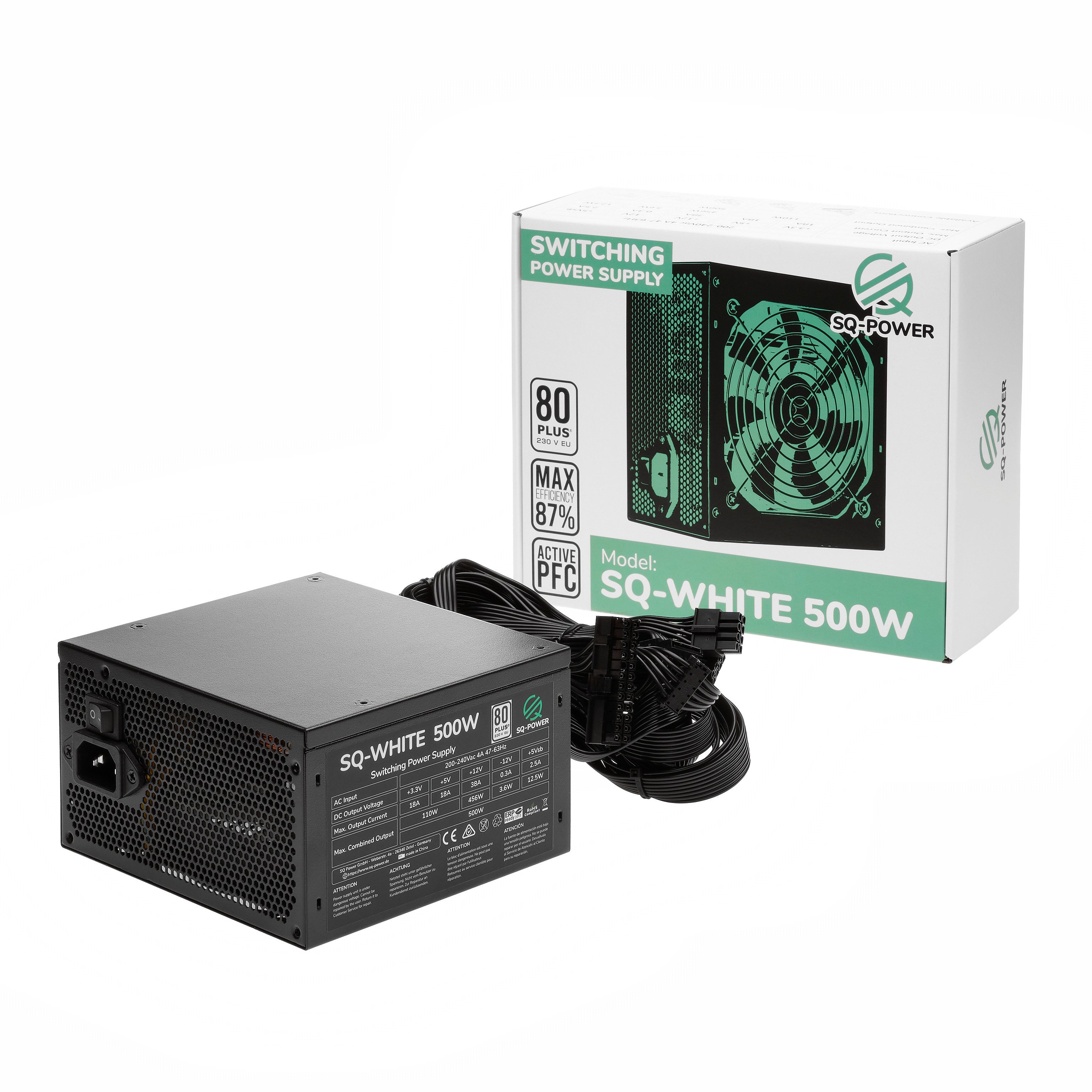 SQ-POWER GmbH SQ-WHITE 500 Watt PC-Netzteil (80)