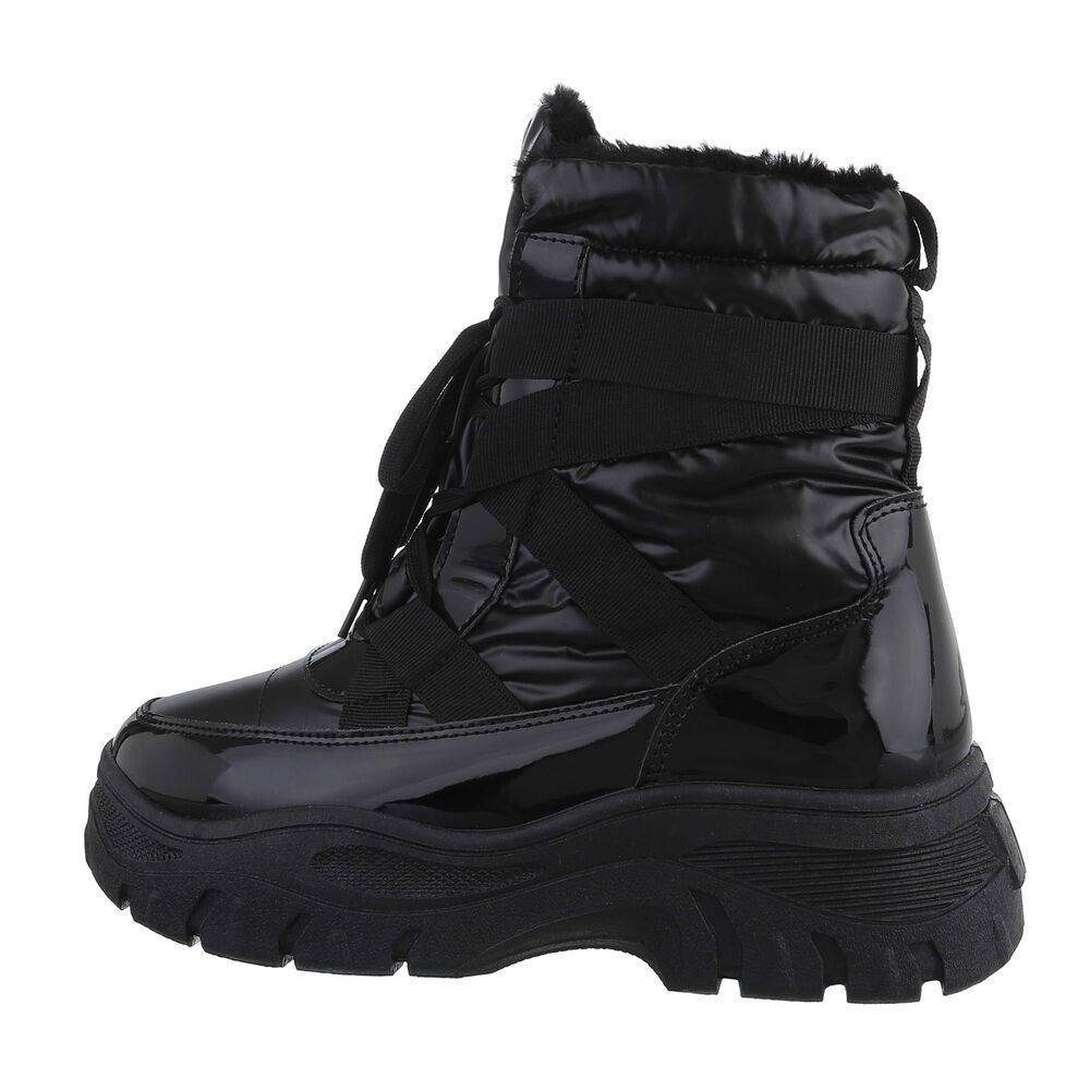 Ital-Design Damen Snowboots Freizeit Stiefelette Flach Plateaustiefeletten in Schwarz