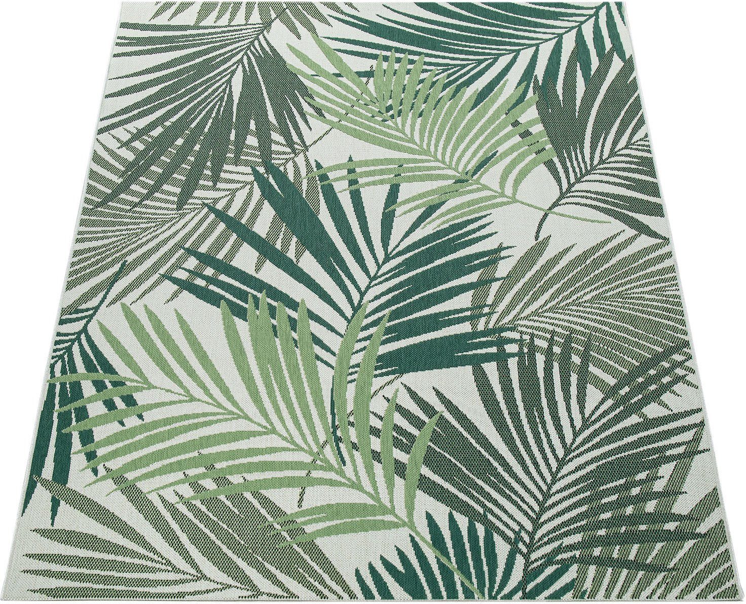 Teppich Ostende rechteckig, Outdoor geeignet, Höhe: grün Motiv Palmenblätter, mm, Flachgewebe, 4 und Home, Paco 534, Wohnzimmer In