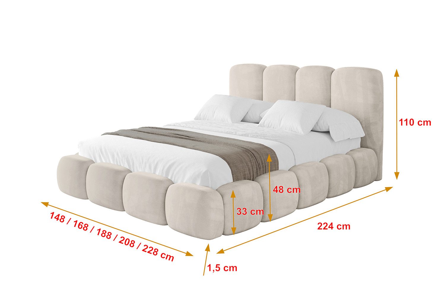 ALTDECOR Polsterbett KALA (Polsterbett mit Bettkasten und Lattenrost, Boxbett ohne Matratze), Doppelbett mit Stauraum, Bett mit Kopfteil – Bild 4 von 5