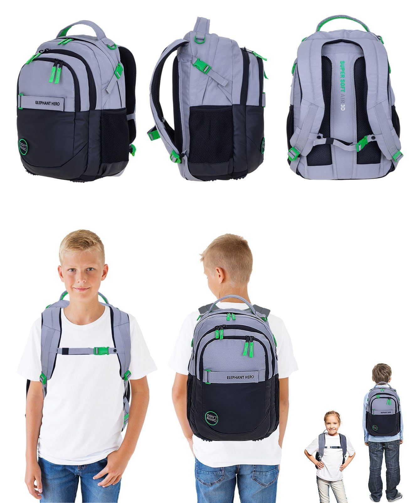 ELEPHANT Schulrucksack Hero Signature Schultasche (2 Teile Set), Rucksack + Mäppchen Box