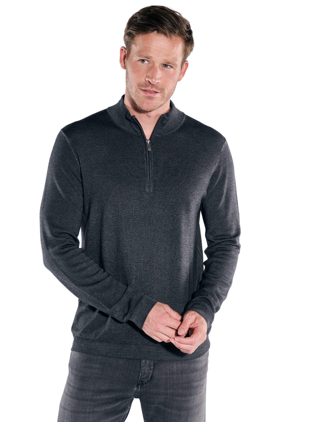 ENGBERS GERMANY Stehkragenpullover Herren Pullover mit Merinowolle, Anthrazit