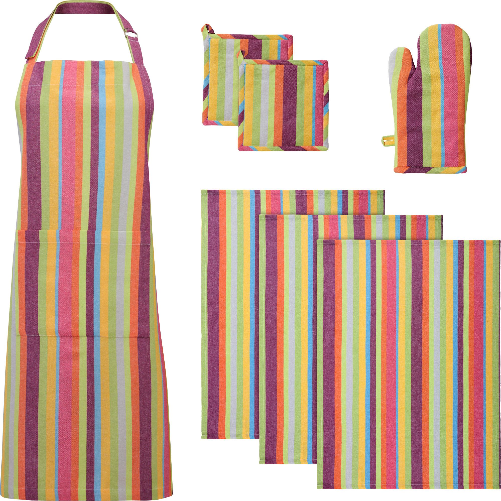REDBEST Kochschürze Küchen-Set 7-tlg., Baumwolle Streifen