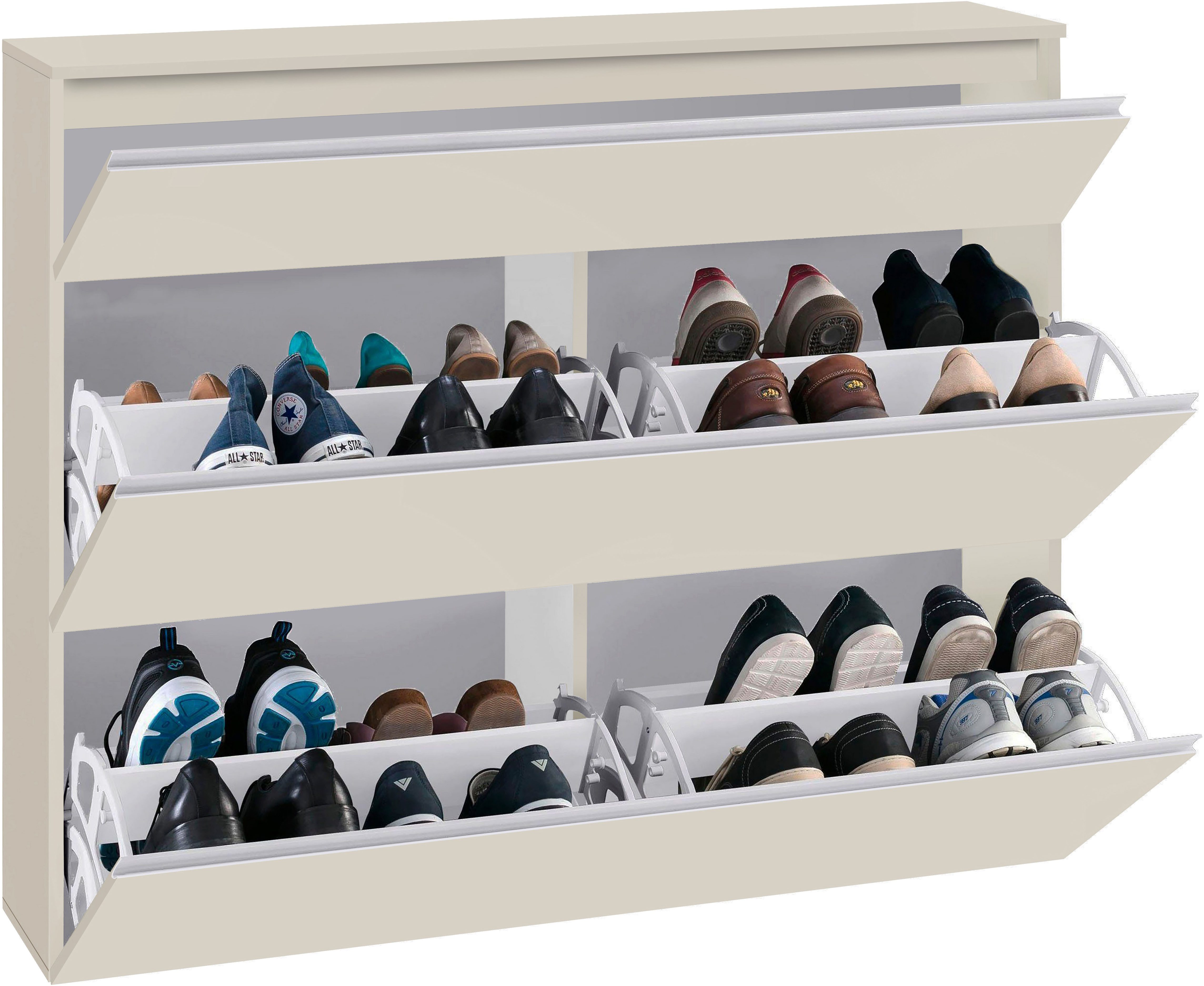 Home affaire Schuhschrank Magic Schuhschrank, Schuhkommode, Schuhregal, softgriff 3 Klappen,Doppelschuhtrommeln,hochglanz lackiert oder matt,Breite 120 – Bild 5 von 5