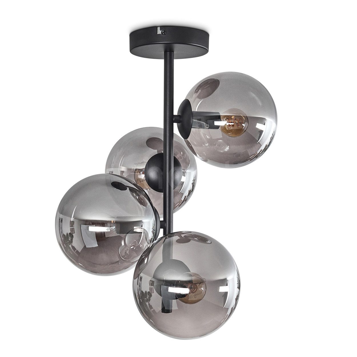 hofstein Deckenleuchte Deckenlampe aus Metall/Glas in Schwarz/Rauchfarben, ohne Leuchtmittel, moderne Leuchte mit Glasschirmen (15cm), 5 x E14, ohne Leuchtmittel