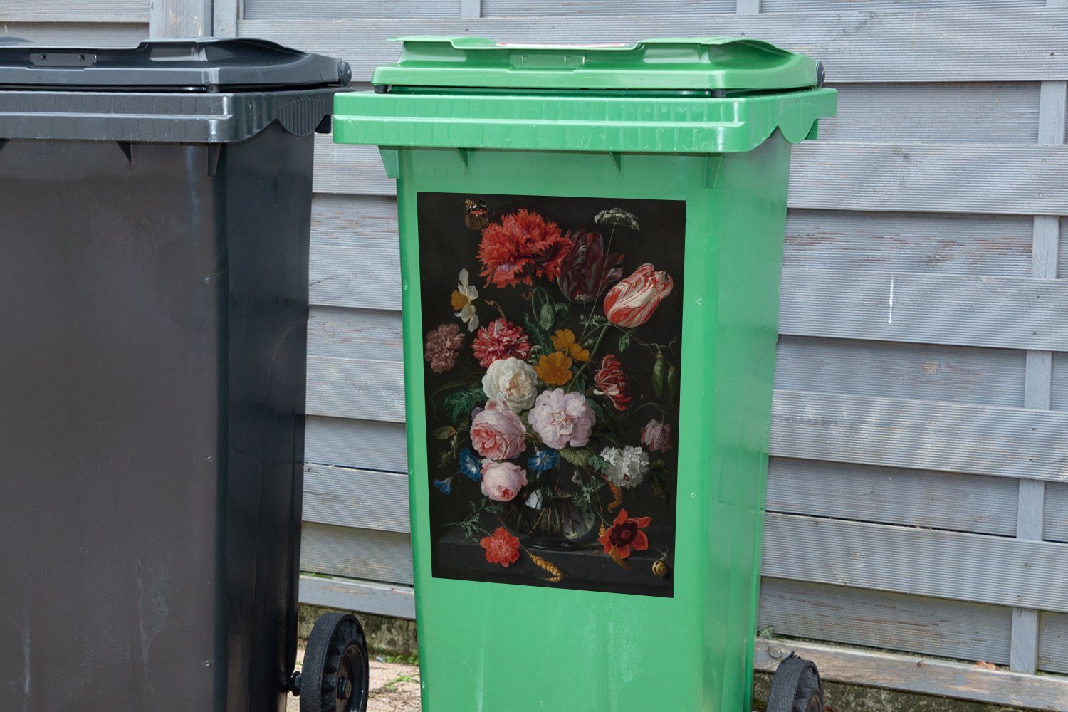 Jan Davidsz. Mülleimer-aufkleber, - von einer Container, (1 Mülltonne, mit de Wandsticker Abfalbehälter in MuchoWow St), Stilleben Sticker, Blumen Gemälde Glasvase