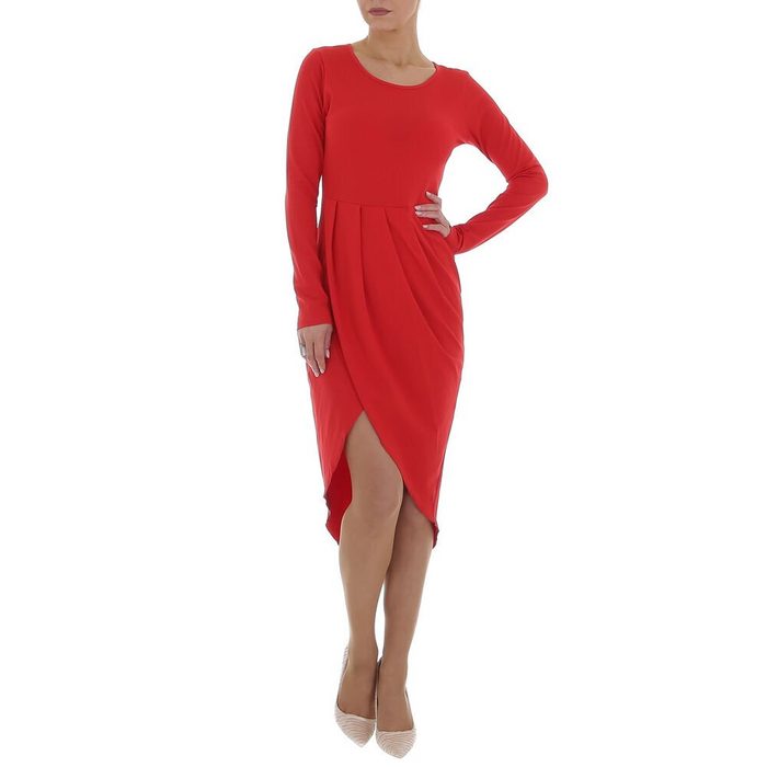Ital-Design Cocktailkleid Damen Elegant Wickel Asymmetrisch Drapiert Stretch Abendkleid in Rot