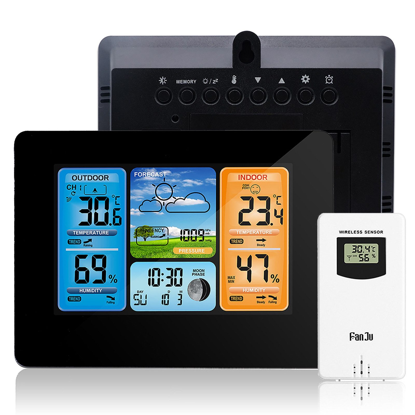 BlingBin Funkwetterstation Digital Farbvorhersage Wetterstation Mit Außensensor Wetterstation (kabelloser Außensensor, Mit Alarm und …