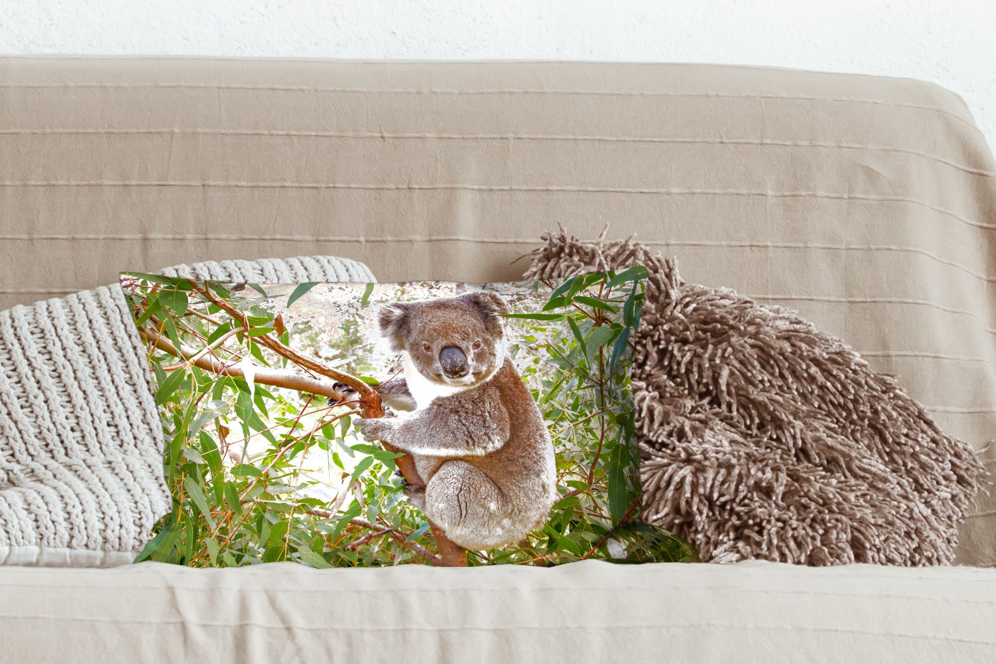 Wohzimmer Mädchen, Kinder Dekokissen Koala - Jungen Schlafzimmer MuchoWow - - - Dekoration, Füllung, Dekokissen mit Zierkissen, Blätter