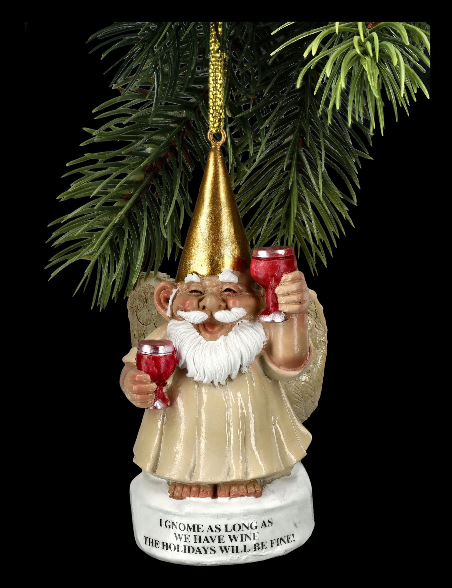 Figuren Shop GmbH Christbaumschmuck Christbaumschmuck - Gartenzwerg Engel mit Wein - Fantasy Weihnachtsschmuck Weihnachten (1-tlg)